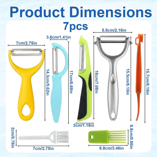 7PCS Julienne Peeler Set, Multifunctional Vegetable Peeler, Multi Functional Vegetable Peeler, Veggie Peeler for Kitchen Use, Cabbage Peeler with Stainless Steel Blades