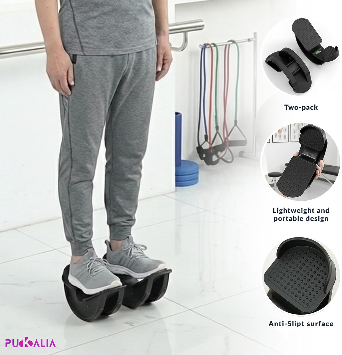 Calf Stretch Board Set of 2 Pieces Foot Rocker for Plantar Fasciitis Relief Achilles Therapy Device Ankle Mobility Balance Tool Non Slip Black Trainer Physical Therapy Equipment Leg Slant Stretcher