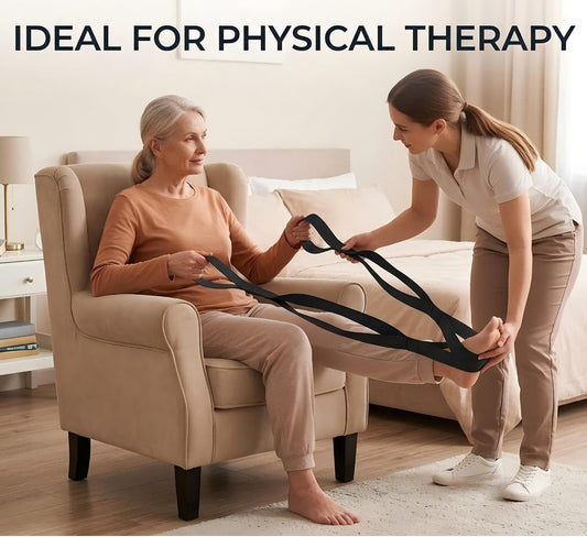 Stretching Strap with 12 Loops-Non-Elastic Physical Therapy with Carry Bag | Premium non elastic yoga straps for injury recovery, rehab flexibility training, hamstring stretch & physical therapy