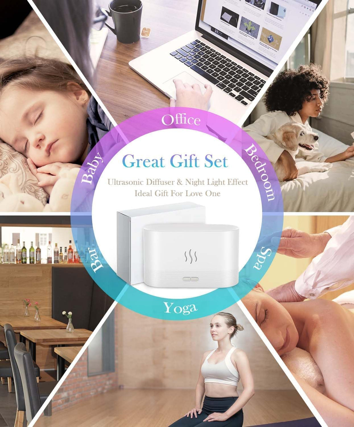 Aegci Flame Air Diffuser Humidifier, 180ML Essential Oil Diffuser with Fire Mist Effect, Ultrasonic Aroma Diffuser, 2 Brightness Modes, Auto-Off, for Bedroom Home Office(Black)