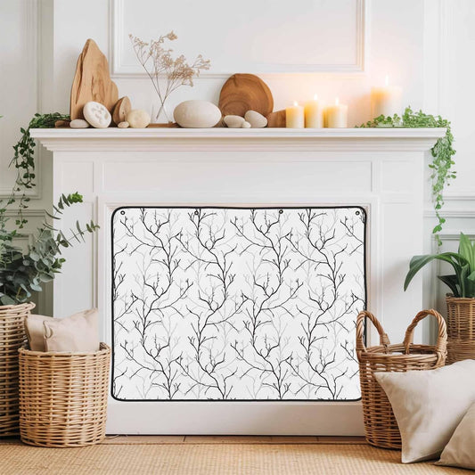 Magnetic Fireplace Cover White Vines Fireplace Screen Decorative Flowers Leaves Tree Branches Insulation Fireplace Blocker Blanket Save Energy Fireplace Draft Stopper Covers for Living Room 39x32 Inch