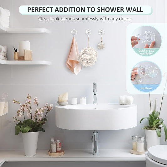 VIS'V Shower Suction Cup Hooks, Removable and Reusable, Clear, Small, 2 Pcs | Clear Invisible Design, Locking Suction Technology, Dual Vacuum Suction, Heavy Duty, Fits for Smooth Flat Surfaces