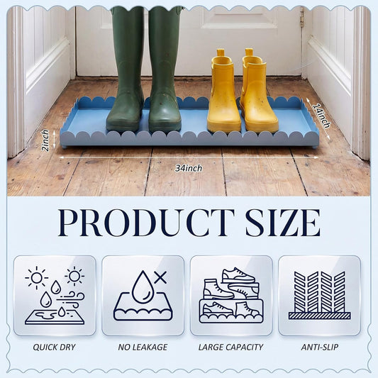 Sieral 34" x 14" x 2" Scalloped Large Metal Boot Tray, Heavy Duty Waterproof Iron Shoe Mat for Entryway Indoor/Outdoor, Multipurpose Shoe Tray for Boots, Plants, Front Door