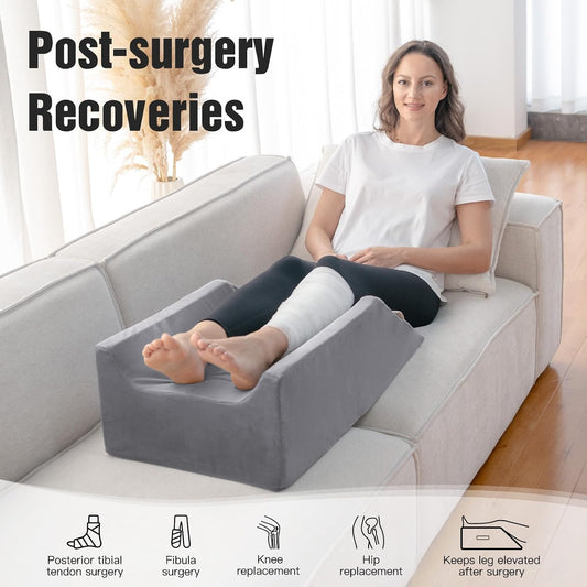 LightEase Memory Foam Leg Support and Elevation Pillow w/Dual Handles for Surgery, Injury, or Rest (Single Leg)