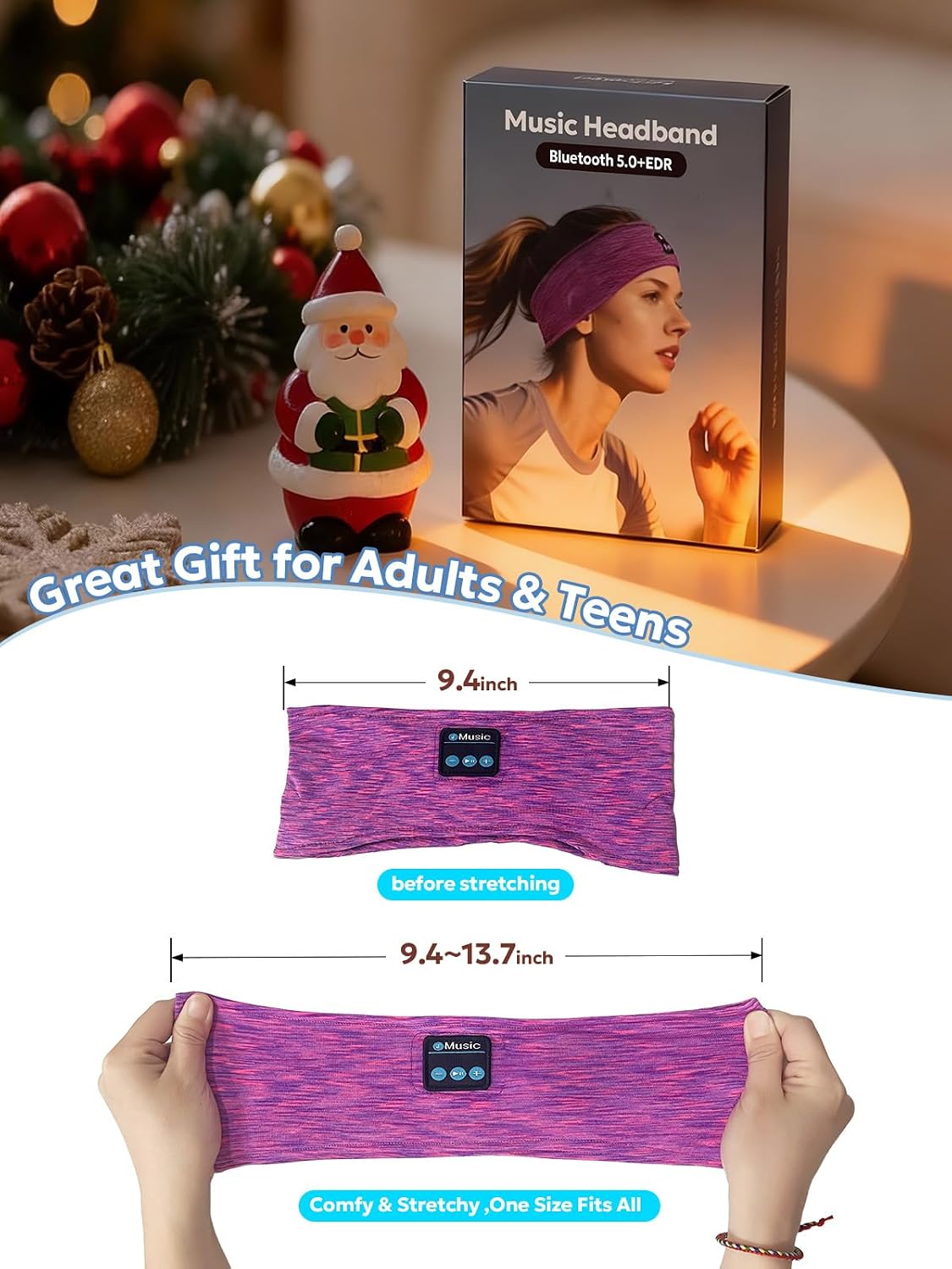 AONESY Bluetooth Headband for Sleeping, Headband Headphones for Side Sleepers & Sports, Washable & Wireless Music Headband with Secure Fit for Running, Workout, Gym, Yoga - Great Gift