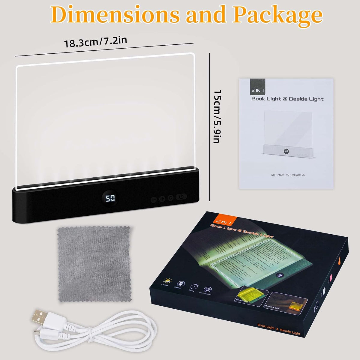 LED Panel Reading Light - Full Page Book Light & Night Light 2 in 1 (White)
