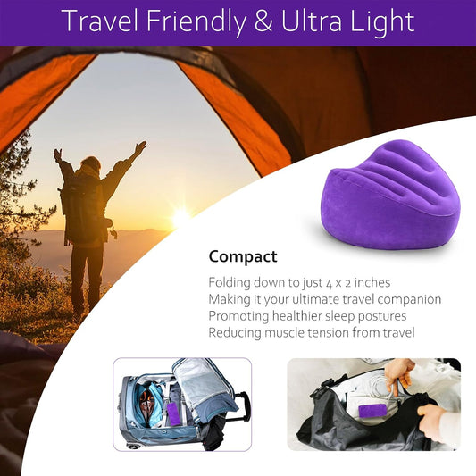 Inflatable Knee Pillow for Travel, Travel Knee Pillow for Side Sleepers | Between Leg Pillow for Side Sleeping, Thigh Sleep Support, Velvet Soft Fabric, for Hip Sciatica Back Pain Relief