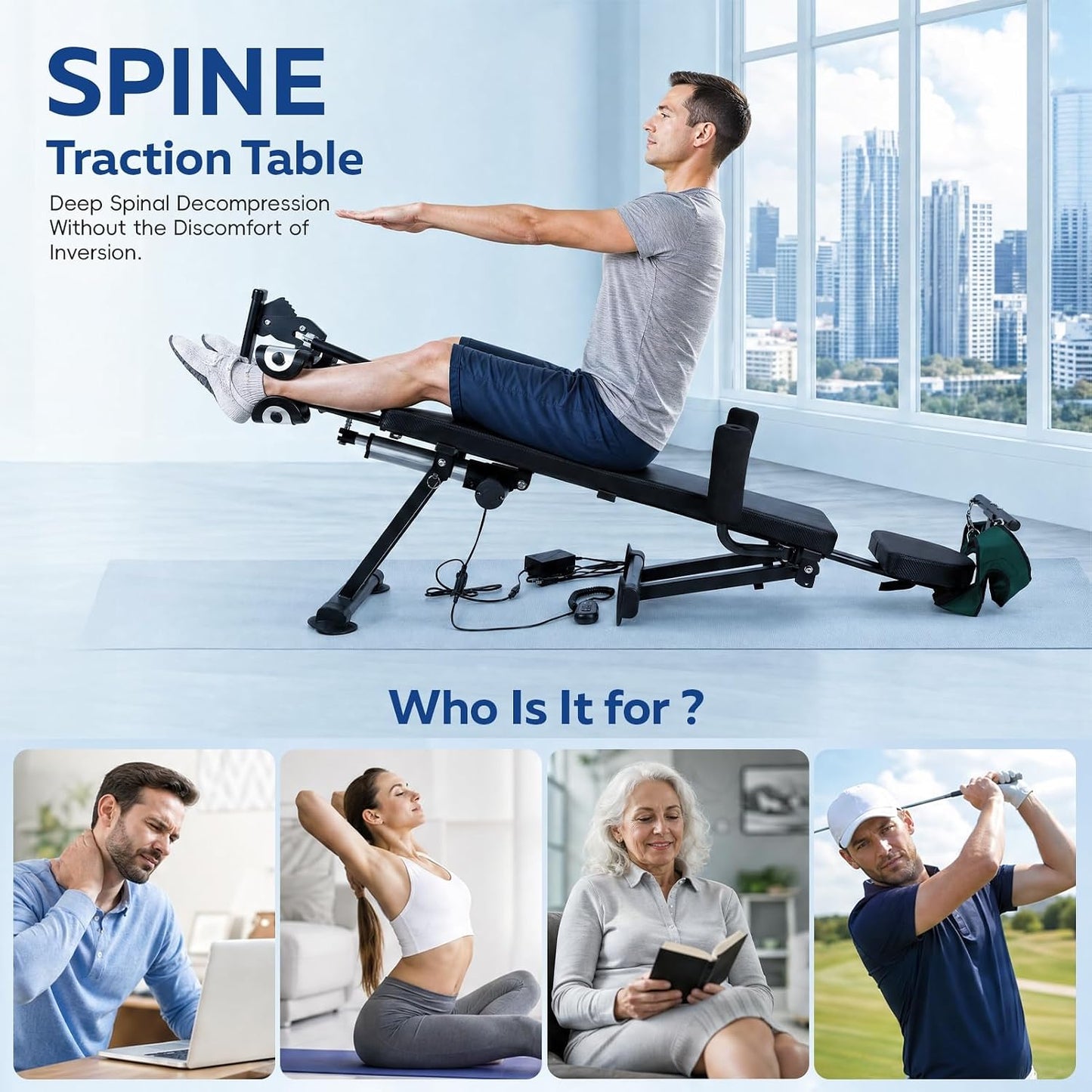 Spinal Decompression Table Electric Traction Machine for Neck and Back Pain Relief , Lumbar & Cervical Traction Bed, Remote Control Decompression Back Stretcher,880 Lbs Capacity