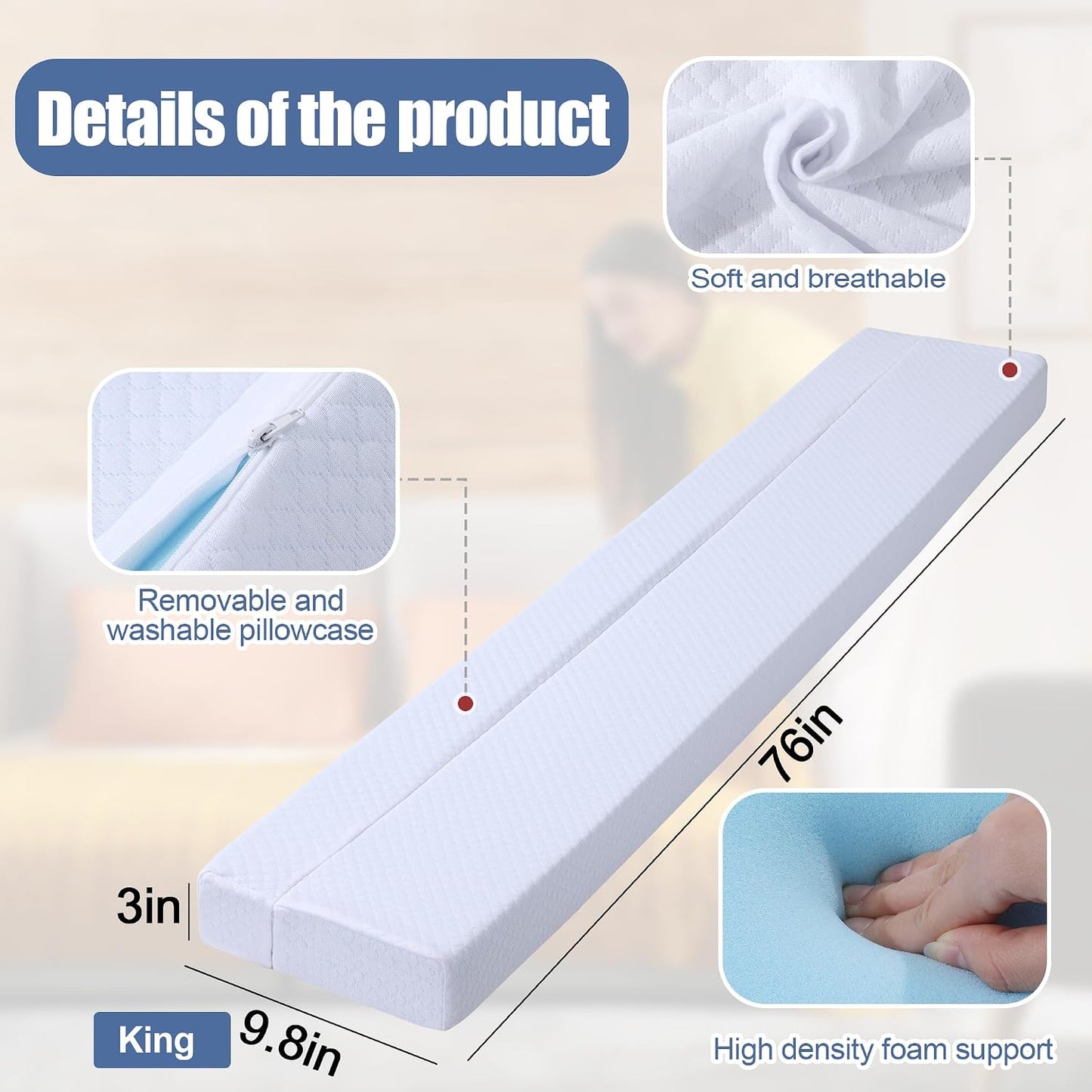 Flodable Pillow for Headboard Gap,Bed Gap Filler Queen Size,Adjustable Bed Wedge Pillow for Headboard,Rectangular Bed Gap Filler,Foam Mattress Gap Filler(Gray,Queen)