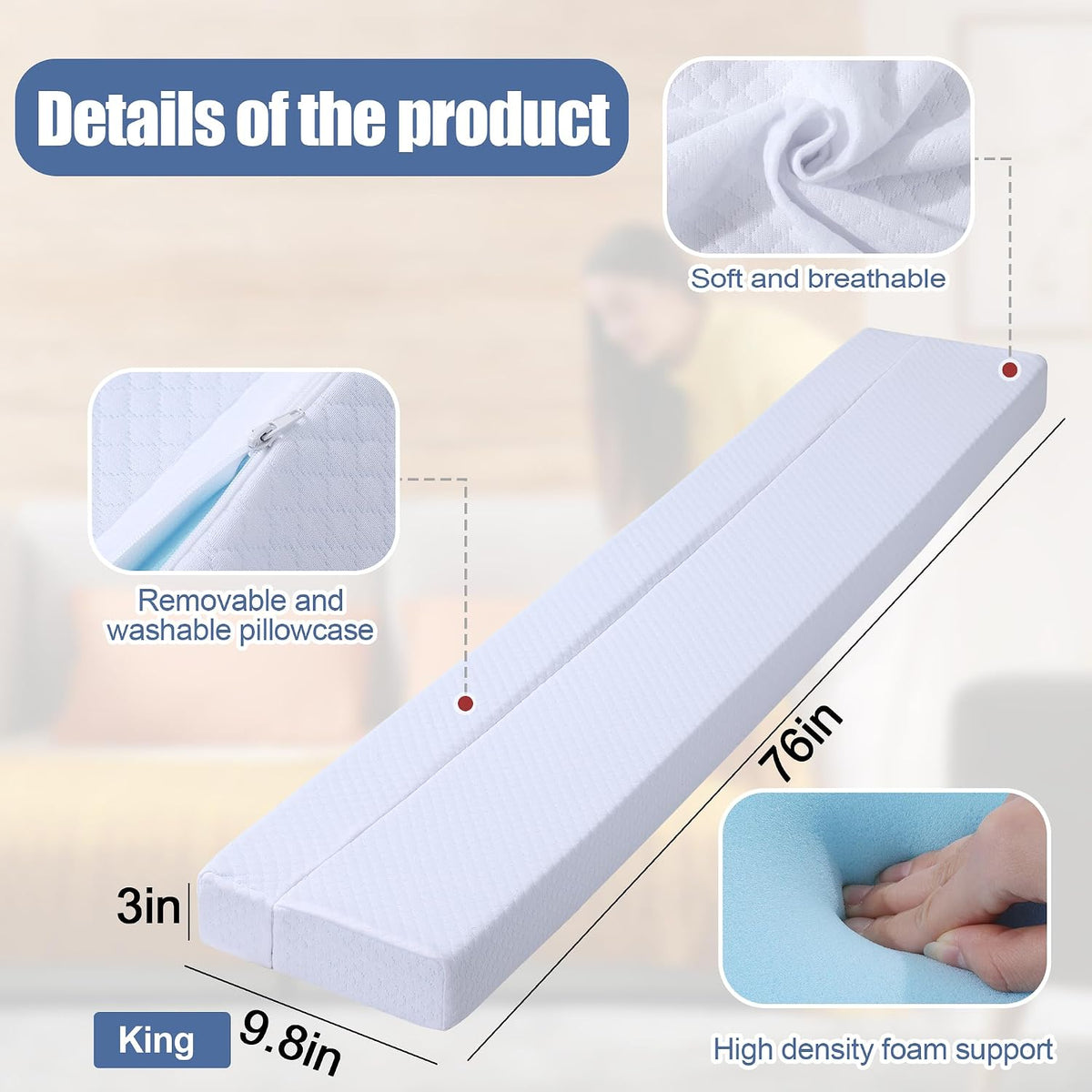 BALAPET Flodable Pillow for Headboard Gap,Bed Gap Filler Queen Size,Adjustable Bed Wedge Pillow for Headboard,Rectangular Bed Gap Filler,Foam Mattress Gap Filler(Gray,Queen)