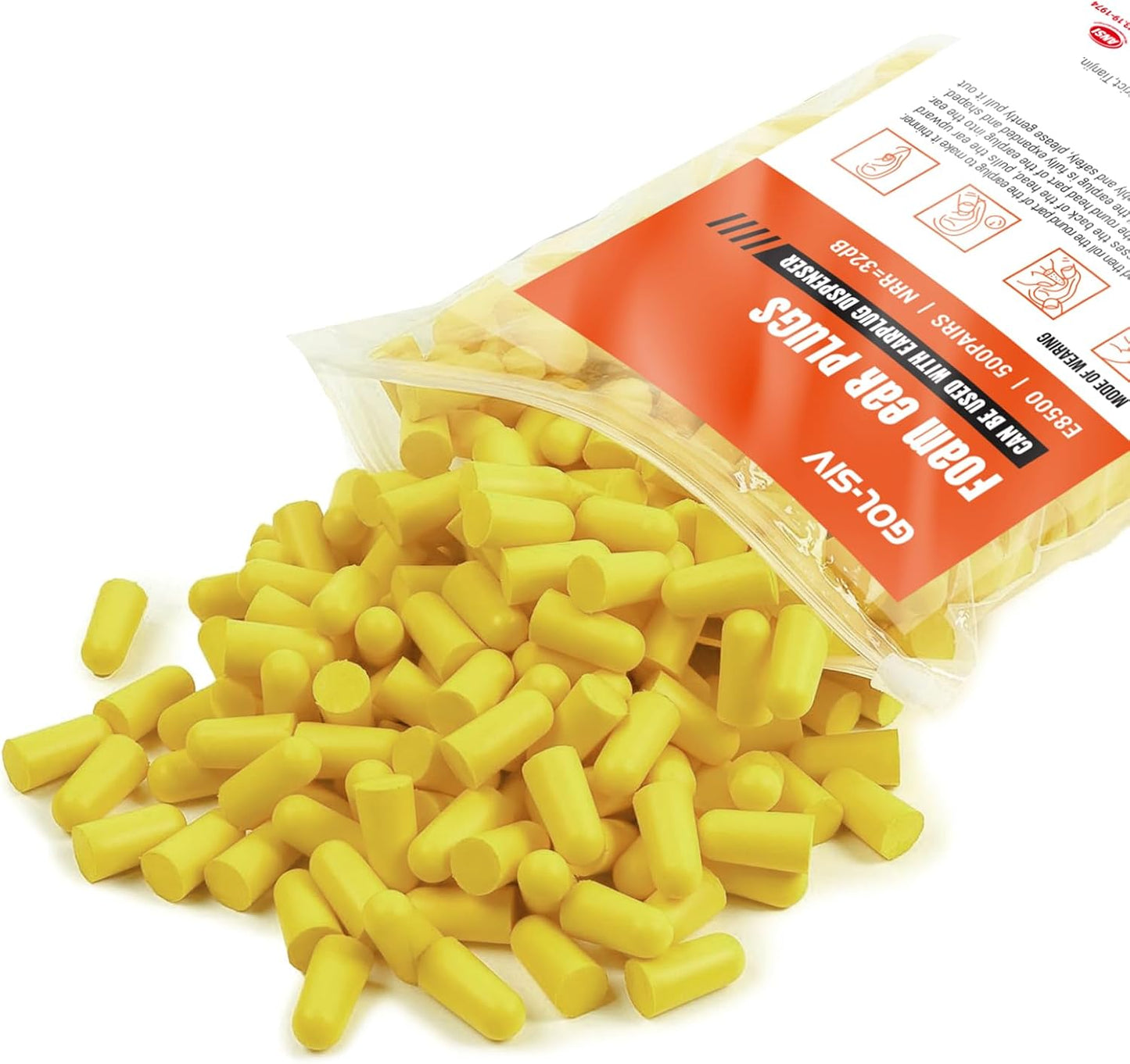 Silicone Corded Ear Plugs, 100 Pairs, SNR 32dB, Orange | Reusable noise reduction earplugs with string. Individually wrapped. For work, construction sites & industrial use.