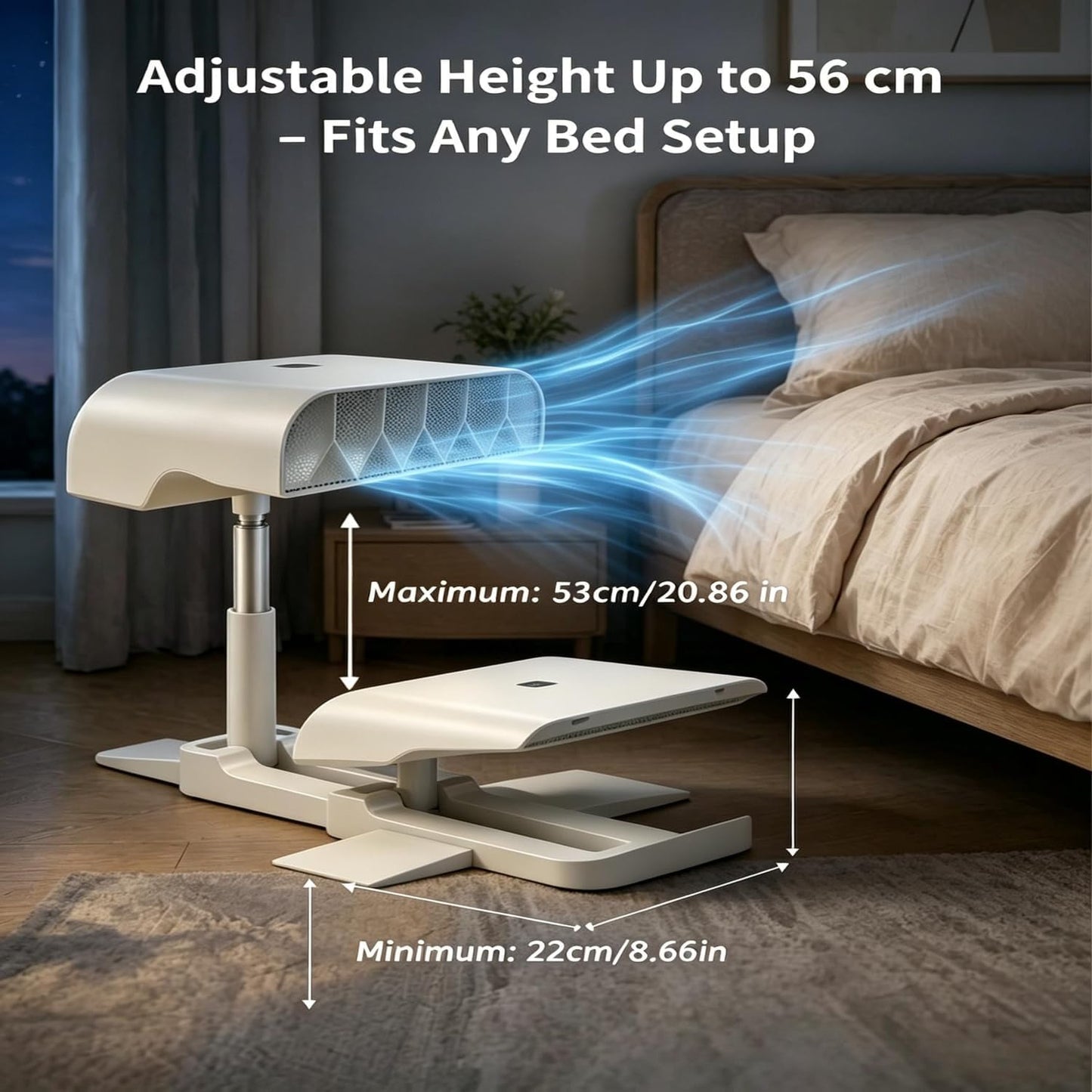 Under Sheets Cooling Fan, Bed Cooling System With 5 Speeds And Remote, Rechargeable Cooling Fan For Beds, Adjustable Height Mattress Fans For Under Blankets,