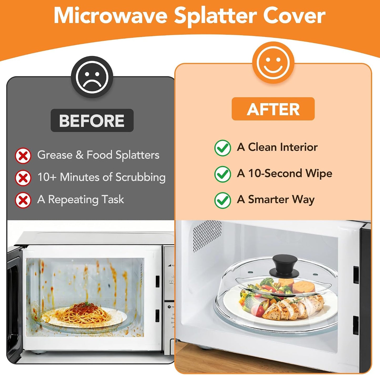 AUFKXOO 10 inch Glass Microwave Cover for Food,2-in-1 Microwave Splatter Cover with Silicone Pad, Microwave Plate Lid with Vent Holes & Easy-Grip Handle