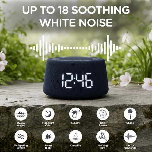 White Noise Alarm Clock for Bedroom, Night Light, Bluetooth Audio