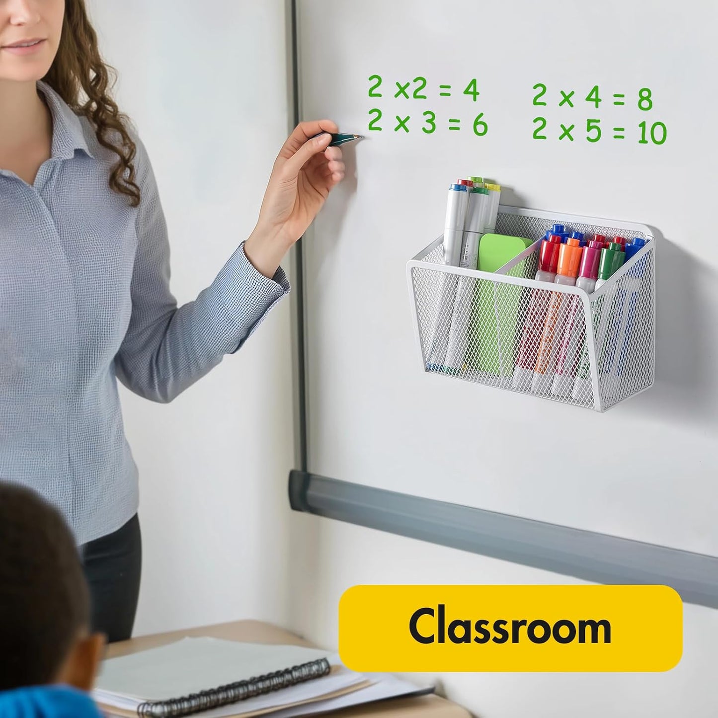 BEYGORM Magnetic Dry Erase Marker Holder for Whiteboard, Locker Organizer | Mesh Non-slip Pen & Pencil Holder for Refrigerator, Basket for Classroom, School &Office (Black, 1-Pack)