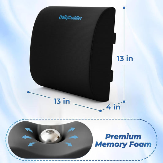 Lumbar Support Pillow, Ergonomic Back Cushion for Office Chair, Black/Large | Memory Foam Back Pillow with Adjustable Strap for Long-Hour Sitting , Gaming Chair, Back Support for Pain Relief