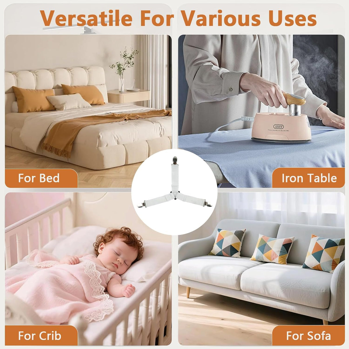 4PCS Bed Sheet Straps, Adjustable Elastic Fitted Sheet Holders
