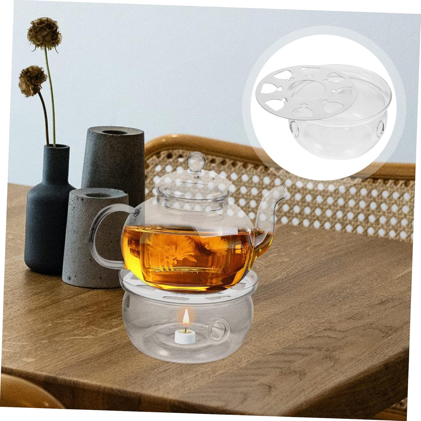 LIFKOME Scented Tea Glass Pot Kettle Candle Warmer Heater Tea Warmer Holder Mini Water Kettle Strainer Stand Kettles Small Kettle Coffee Teapot with Warmer Mini Cup Teapot Warmer Cups for
