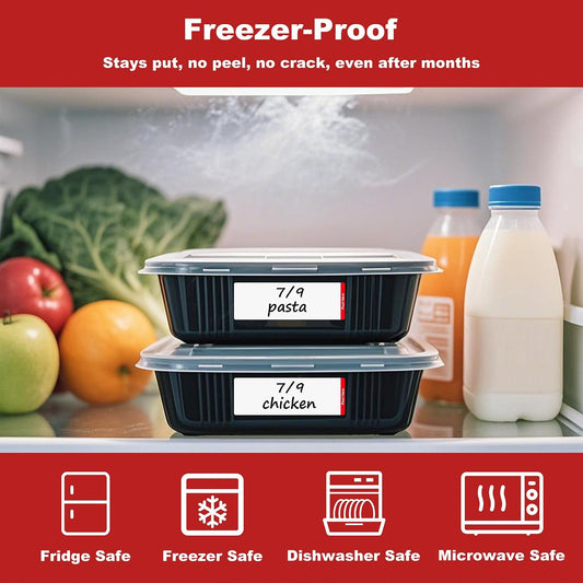 900 Removable Freezer Labels with Dispenser, 1" x 3" (3 Colors) | Pre-Printed, writable, remove no residue, waterproof & oilproof, 3 boxes, 300 labels per box, for meal prep containers