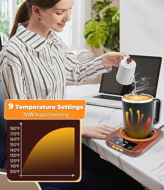 Coffee Mug Warmer, 9 Temp, 1-12H Timer Smart Electric, Auto Shut Off | Candle Warmer, Cup Warmer for Desk, Candle Warmer Plate Candle Melter, Heated Coffee Mug, Charging Coaster