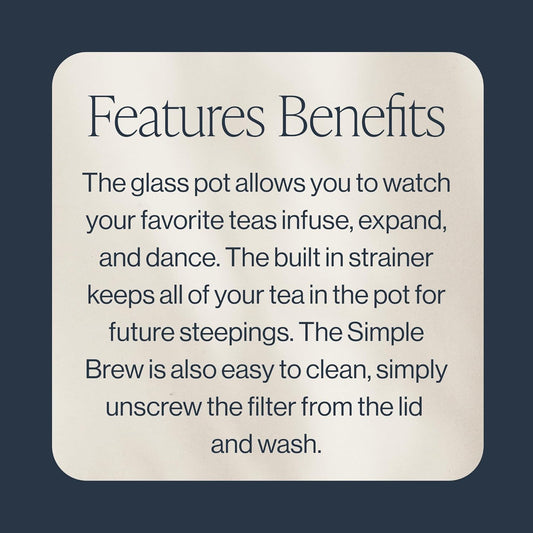 Rishi Tea Simple Brew Teapot for Loose Tea, Borosilicate Glass, 400ml | Borosilicate Glass Teapot, Built-In Strainer, Everyday Teaware, Easy to Clean, Sustainable, For Loose Leaf Tea