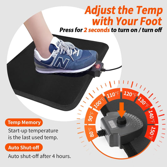Heated Floor Mat Under Desk for Foot Warmer - Wider 110V Adjustable Temperature Electric Heating Pad - Carbon Crystal & Energy Saving Feet Warmers for Office,Home (Black)