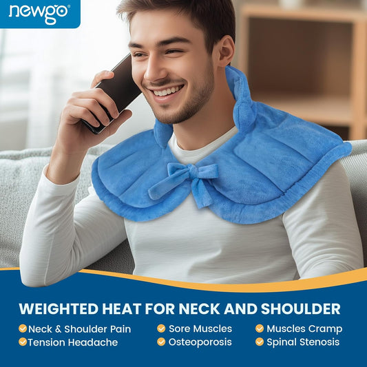 NEWGO Microwavable Moist Heat Neck Wrap, Weighted Heating Pad for Neck and Shoulder Pain Relief, Aromatherapy Heating Wrap for Muscle Stiffness, Tension Headache