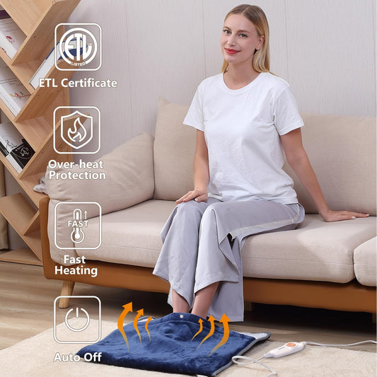 Gintao Electric Heated Foot Warmers for Feet,22"×20" Soft Foot Heating Pad | Flannel Sherpa,ETL/FCC Certified,3 Heat Levels&2H Auto Off, Feet Warmers for Women Men, for Bed Under Desk ,Office,Gifts,Gray