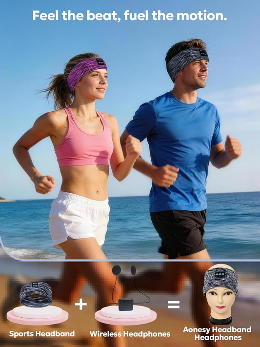 AONESY Bluetooth Headband for Sleeping, Headband Headphones for Side Sleepers & Sports, Washable & Wireless Music Headband with Secure Fit for Running, Workout, Gym, Yoga - Great Gift