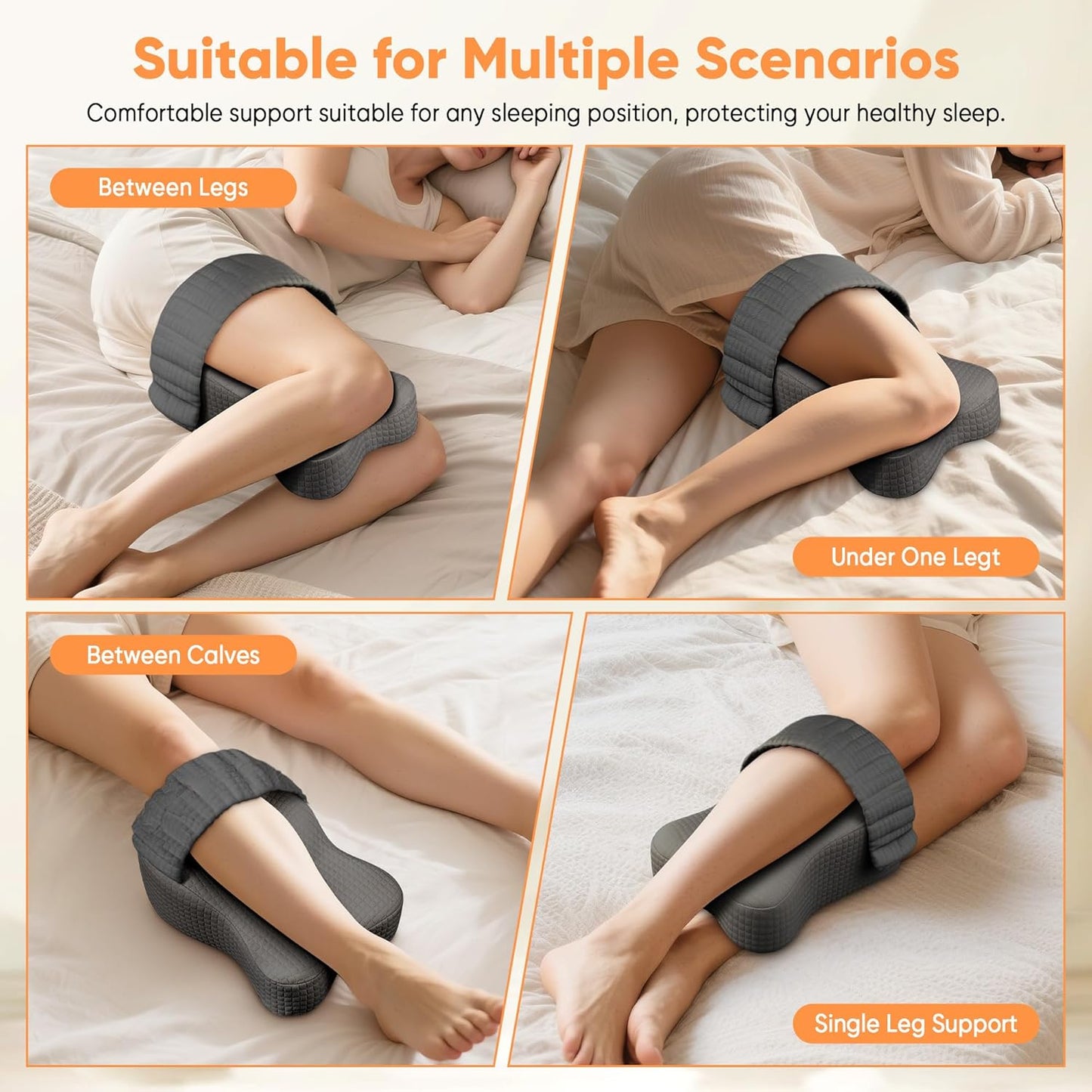 Knee Pillow for Side Sleepers, Leg Pillow for Side Sleeping, Sciatica Pain Relief Pillow, Hip Pillow with Ergonomic Memory Foam – Large Gray Cushion for Thigh, Knee, Back & Leg Support Gray