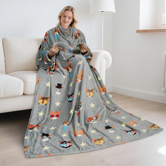 Catalonia Wearable Blanket with Sleeves for Women & Men, Fleece Wrap Throw | Cozy Sleeve Design for Hands-Free Comfort, Perfect for Reading, TV Time & Relaxing, Christmas & Birthday Gift