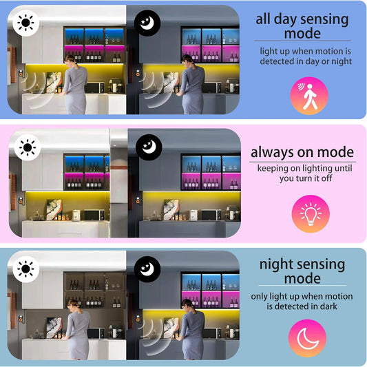 Under Bed Lights Motion Sensor LED Light Strip, 9.84ft 3 Mode RGB Motion Activated Bed Light with Music Sync and Timer, Color Changing Dimmable Night Lights with Remote Father Day Gifts