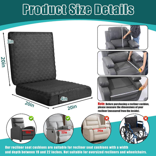 Recliner Cushions for Long Sitting, Egg Crate Foam Recliner Cushion for Elderly Reduces Muscle Fatigue and Provides Air Flow, Extra Large Non-Slip Seat Cushion with Back Support(20*20*4in)