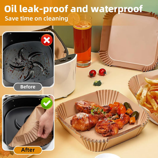 HONYAO Air Fryer Paper Liners for Dual Zone Airfryer, 8.1x5.5 inch | Rectangle Disposable Baking Inserts for Ninja Foodi DZ201/401, 8-10 Quart Double Basket Food Grade Accessories BPA free