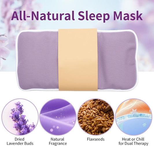 Lavender Weighted Eye Pillow with Washable Linen Cover | 100% Natural Flaxseed Microwavable Moist Heat & Cooling Ice Compress Mask for Dry Eyes, Stress Relief, Puffy Eyes, Yoga Gift