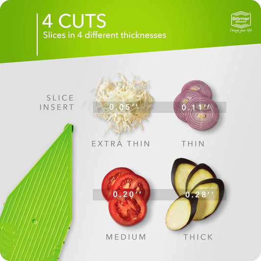 Börner Mandoline Slicer V5 (Starter Set) • Vegetable V-Slicer for Slices, Sticks & Dices in Various Sizes • With Stainless Steel V-Blade • Adjustable Kitchen Slicer • Color: Green