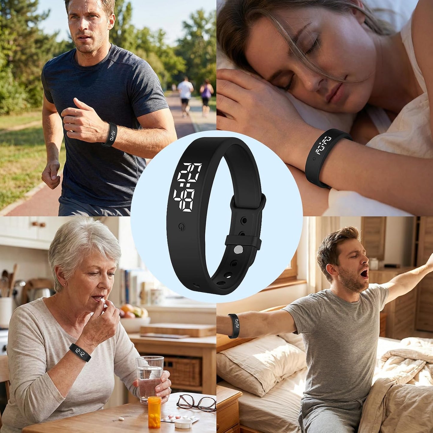 Vibrating Alarm Wristband Heavy Sleepers Adults Wrist Band Shock Clock Watch Bands for Deaf People Silent Bracelet Sleeper Wearable Bed Shaker Sleep Tracker Ring Watches Sleep Apnea (3pcs Black)