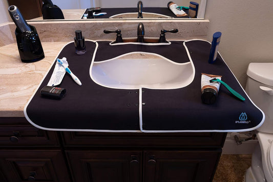 Sink Splash Guard - Home Essentials Faucet Mat for Clean and Dry Bathroom Counter - Absorbent Fast Drying Non Slip Protector - Soft Microfiber with Waterproof Rubber Grip - Washable - White