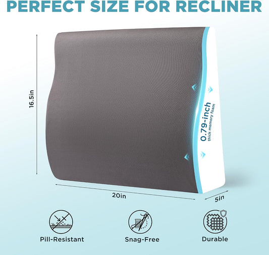 Dual-Layer Memory Foam Lumbar Support Pillow for Recliner, Grey