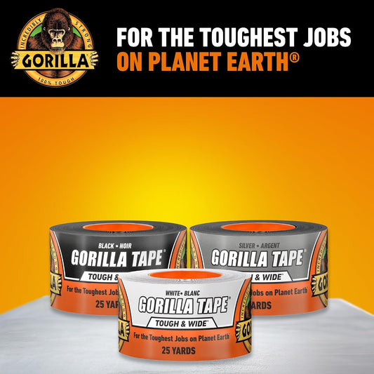 GORILLA Tape Tough & Wide, White, 2.88" x 25 yd | Double-Thick Adhesive, Grips Rough Surfaces, Heavy Duty, Weather Resistant for Indoor or Outdoor Use