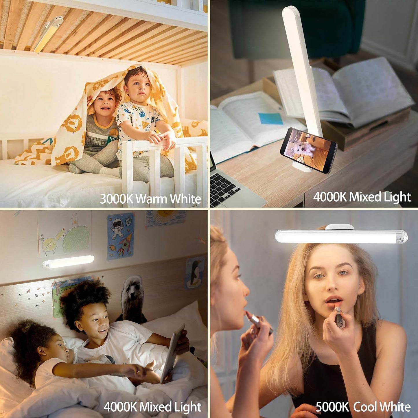 Bunk Bed Lights Dimmable Touch Light Bar Adjustable Color Temperature, Wireless Stick on Lighting for Kids, Wall Reading, Headboard Lamp, Bedroom, Closet, Under Cabinet, 30 LED 2200mAh Rechargeable