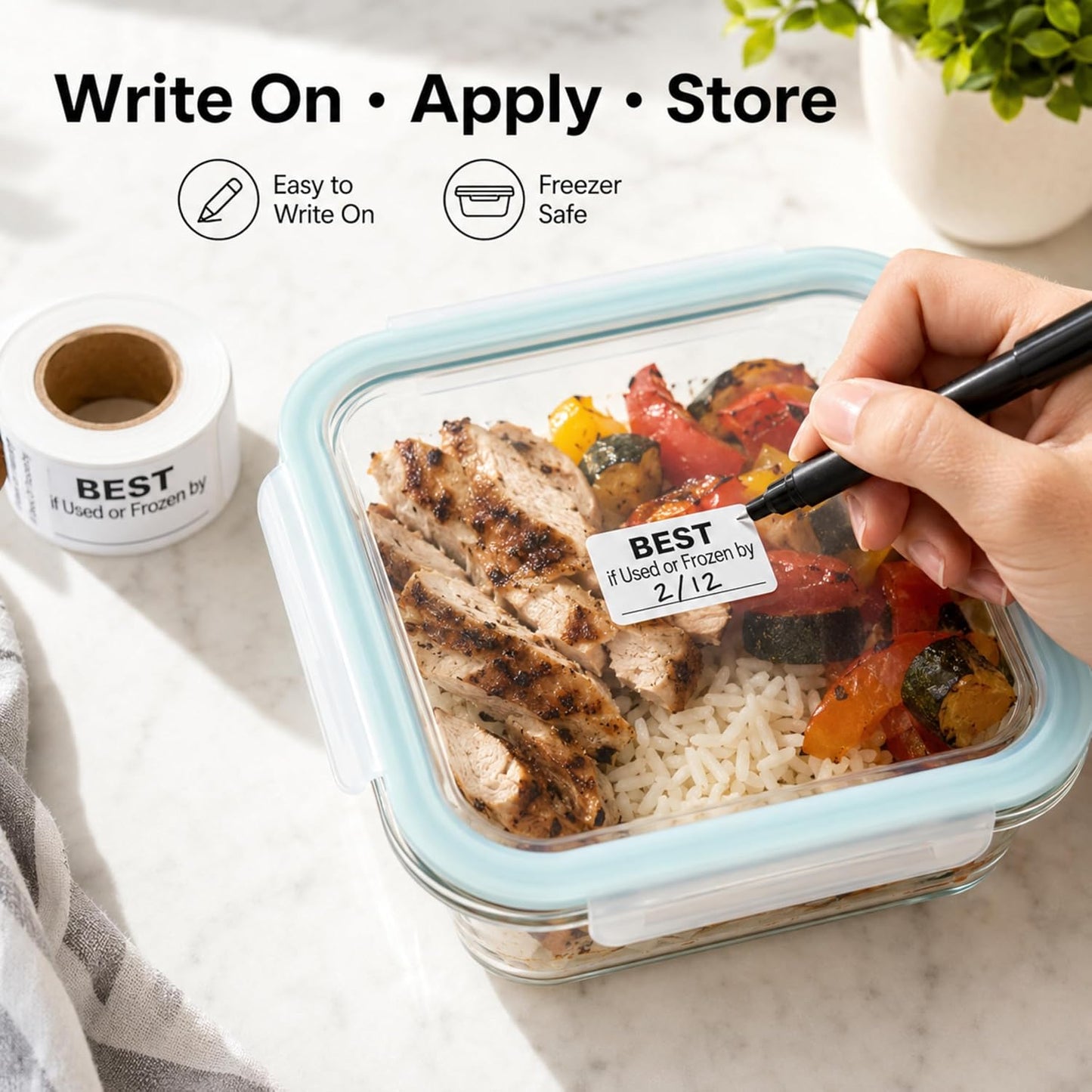 Writable Removable Freezer Food Date Labels, 1 x 2, 500/Roll | Best if Used or Frozen by Stickers for Meal Prep, Leftovers, Restaurants, Delis, Bakeries and Cold Storage. Made in USA