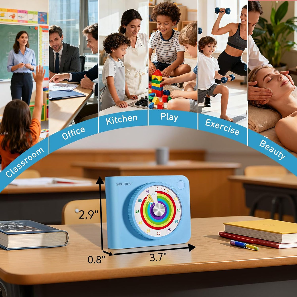 Secura 60 Minute Visual Timer for Kids, Countdown Timer for Time Management