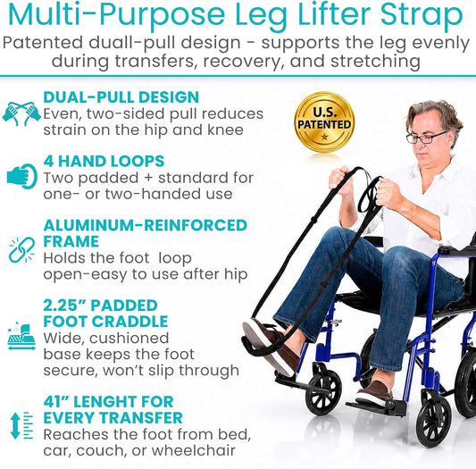 Vive Leg Lifter Strap - Leg Raise Stretch Strap w/Loop for Physical | Therapy, Elderly - Doesn't Strain Knee, Thigh, & Hip Like Other Leg Lifters - Hamstring Stretcher After Surgery, Bed Foot