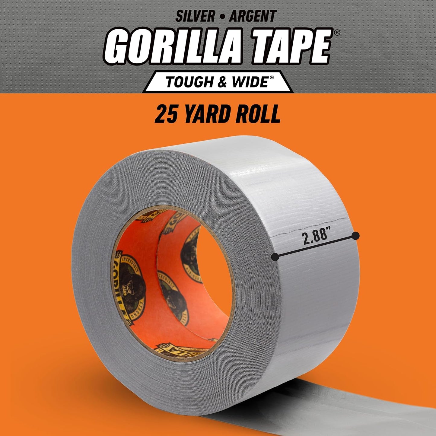 GORILLA Tape Tough & Wide, White, 2.88" x 25 yd | Double-Thick Adhesive, Grips Rough Surfaces, Heavy Duty, Weather Resistant for Indoor or Outdoor Use