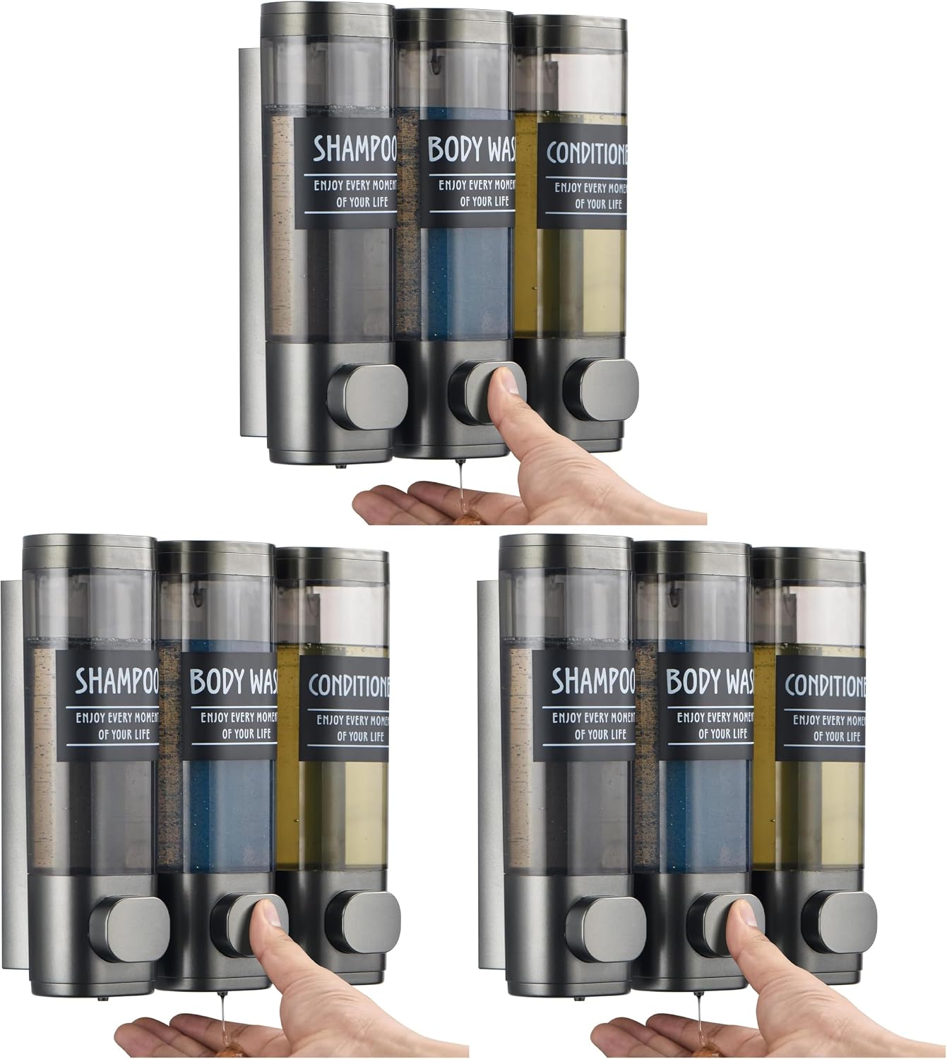 Shampoo and Conditioner Dispenser,GlintGath Shower Dispenser 2 Chamber No Drill Shampoo Dispenser for Shower Wall Mounted Shower Soap Dispenser for Bathroom Hotel,2 * 300ML,Matte Black
