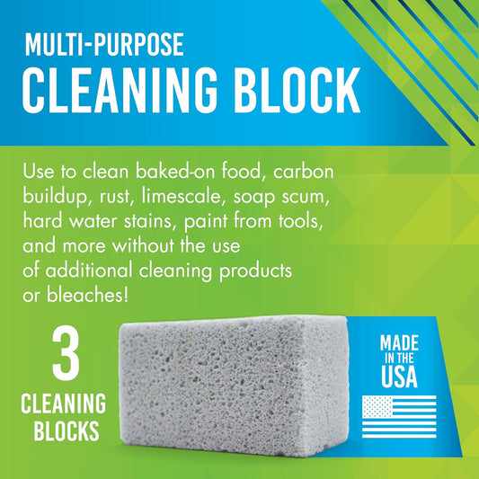 Earthstone Multi-Purpose Cleaning Block, Kitchen Bathroom Scrubber, 3-Pack | Removes Rust, Grease, and Grime from Household Tools, Cookware, and Grills, Heavy Duty Pumice Material Brick, Made in USA