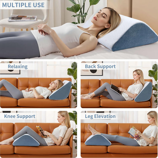 Knee Wedge Pillow, 8" Knee Pillow for Back Sleeping Leg Elevation Leg Pillow, Triangle Pillow for Legs Post Surgery, Knee Support, Hip Back Pain Relief