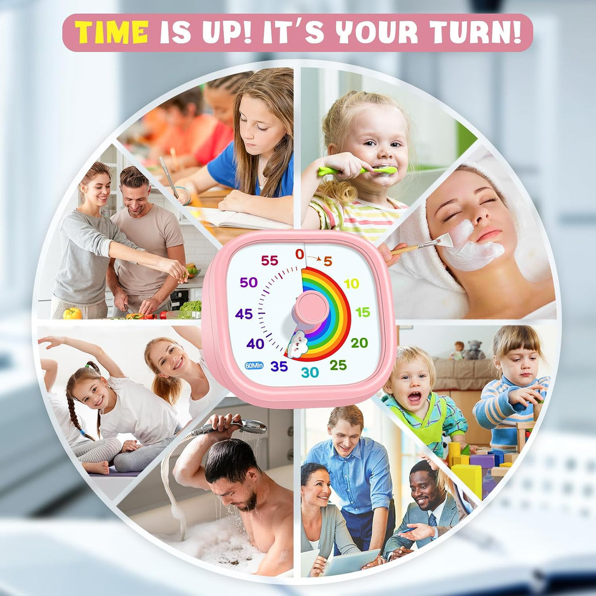 HIPPIH Visual Timer for Kids, 60-Minute Countdown Silent Operation Timer