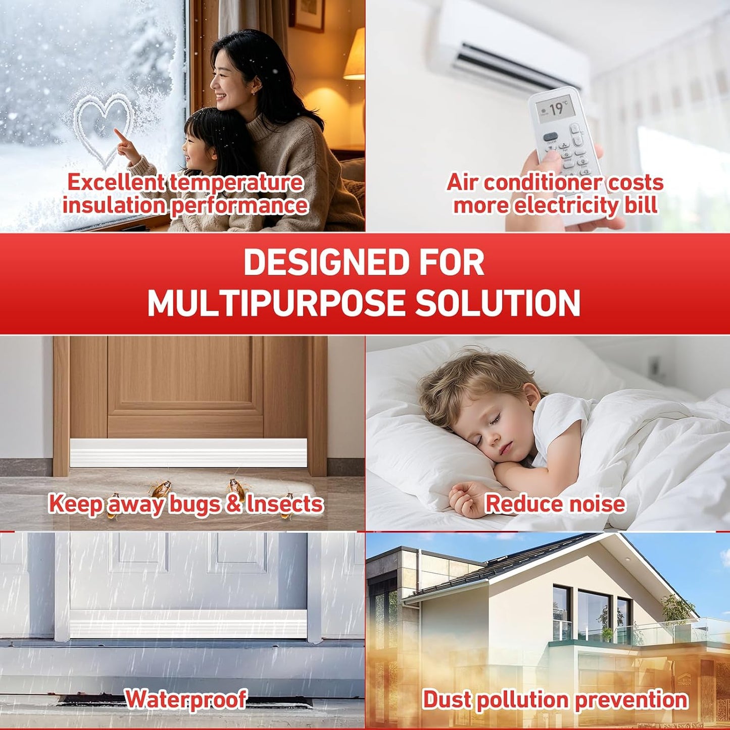 White Door Draft Stopper 78 Inch, Adhesive Under Door Sweep | Weather Stripping Door Bottom Seal, Soundproof Insulation Door Gap Filler for Interior&Exterior Doors Noise Blocker